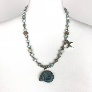 Handmade sand & sea shell pendant beaded necklace